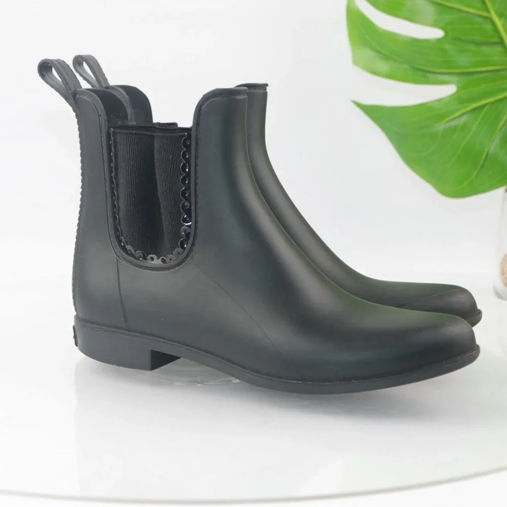 Jack Rogers Womens Sallie‎ Rain Boot Size 8 Black Rubber Pull On Chelsea Bootie